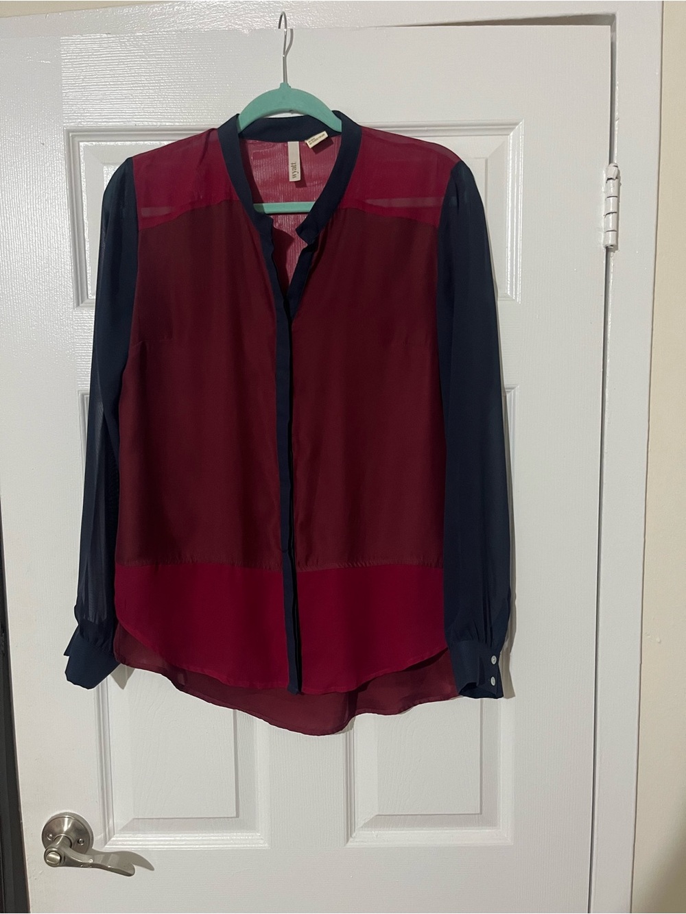 Sheer Colorblock Blouse in Wine and Navy